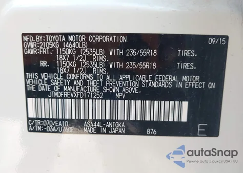 2015 Toyota Rav4 Limited from USA, damaged, VIN JTMDFREVXFD171252